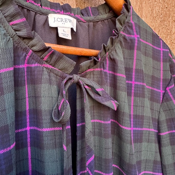 J. Crew Dress Plaid Holiday Women’s Large Chiffon Elastic Waist - Picture 3 of 4